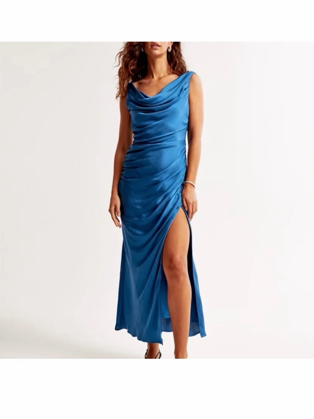 NWT Abercrombie & Fitch Blue Cowl Neck Maxi Dress with High Slit Size XS Petite